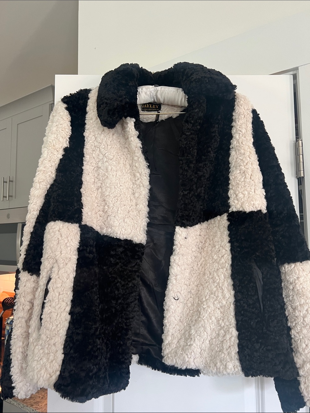 AYLEY Checkerboard Black and White Faux Shearling Teddy Jacket